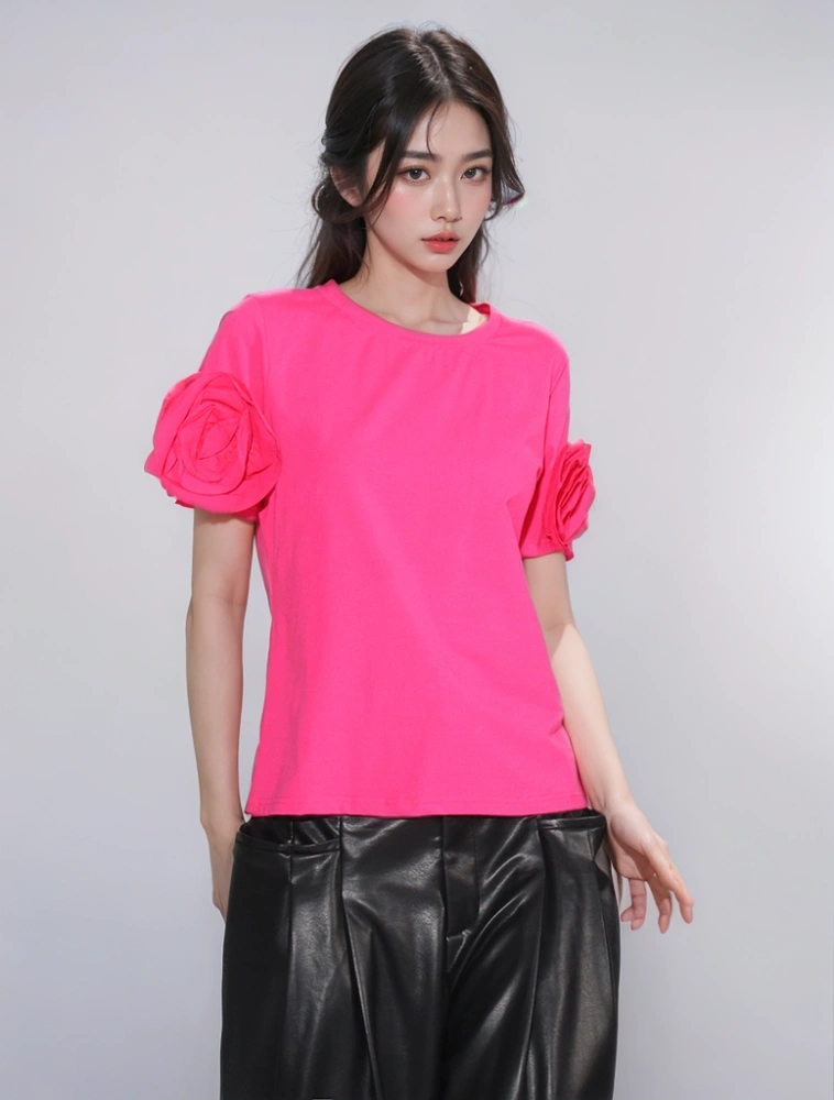 3D Floral Disc Short Sleeve T-shirt New