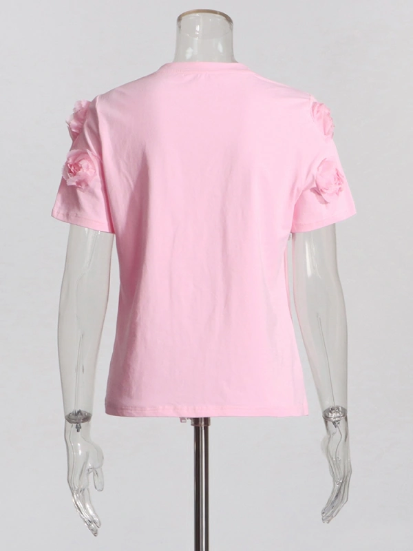 3D Rose Design Round Neck T-shirt