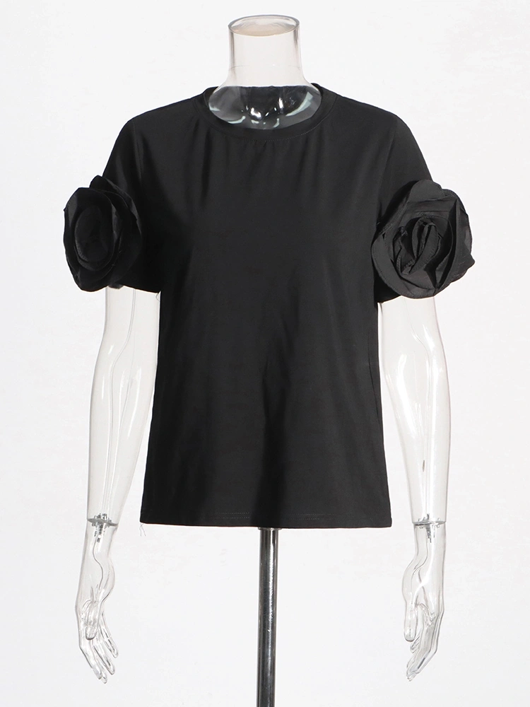 3D Floral Disc Short Sleeve T-shirt New
