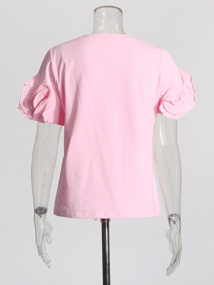 3D Floral Disc Short Sleeve T-shirt New