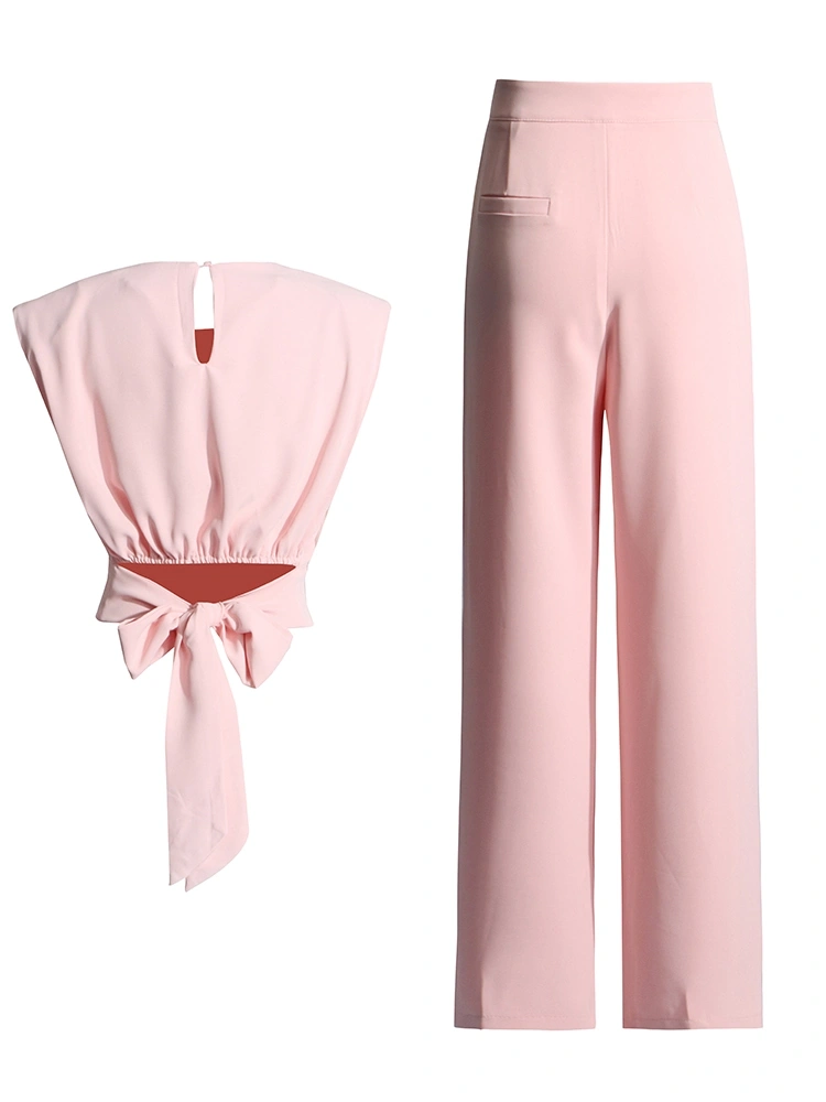 V Neck Bubble Sleeve Tops Two Piece Set New