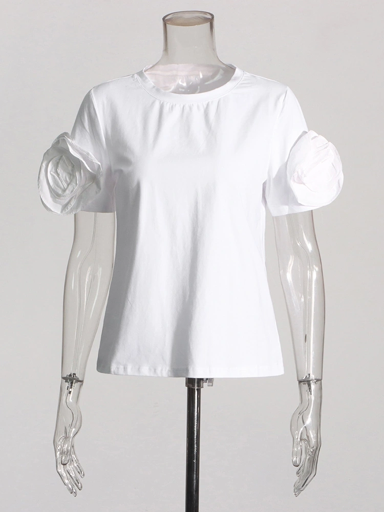 3D Floral Disc Short Sleeve T-shirt New