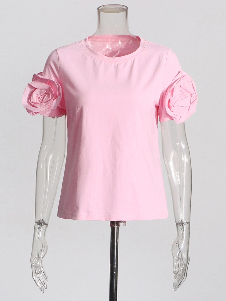 3D Floral Disc Short Sleeve T-shirt New
