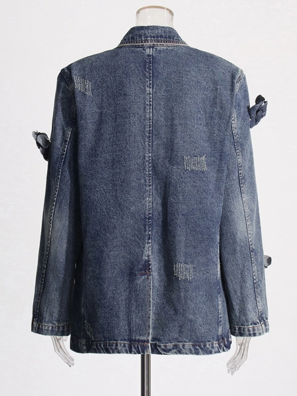 3D Floral Blue Denim Suit Jacket New