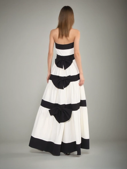 Strapless Striped Bow Decorated Maxi Dresses New