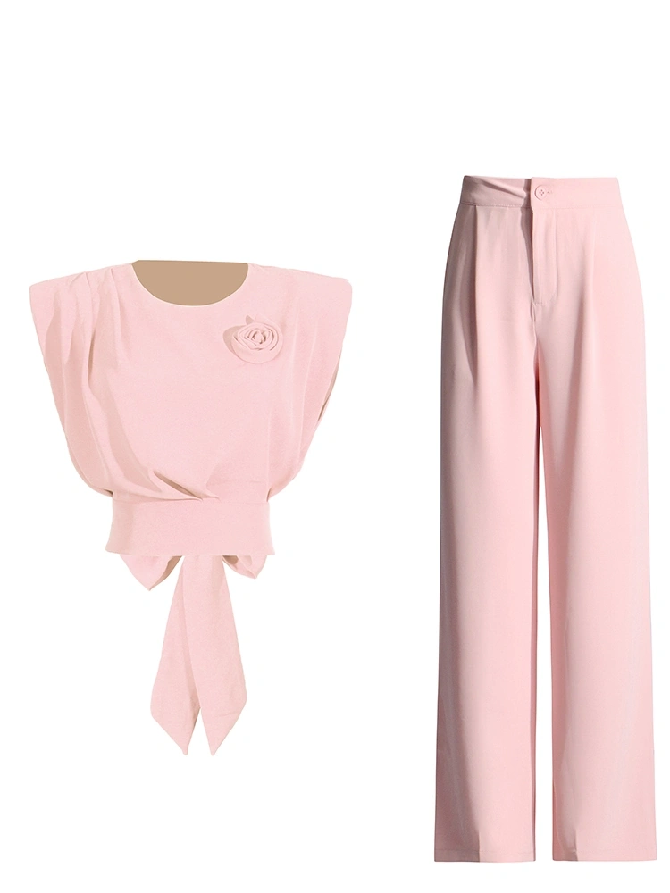 V Neck Bubble Sleeve Tops Two Piece Set New