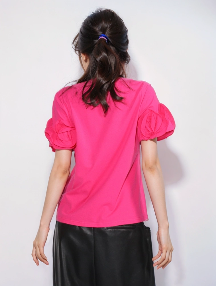 3D Floral Disc Short Sleeve T-shirt New