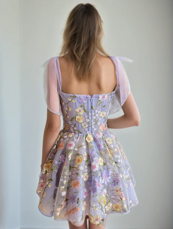 Flower Embroidered Backless  Sexy Sling Mini  Dresses New