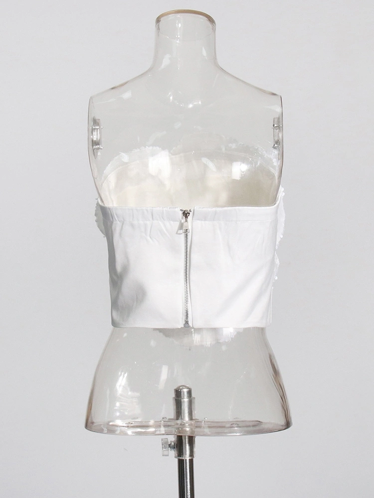 Sequin Embellished Floral Strapless Top Vest New