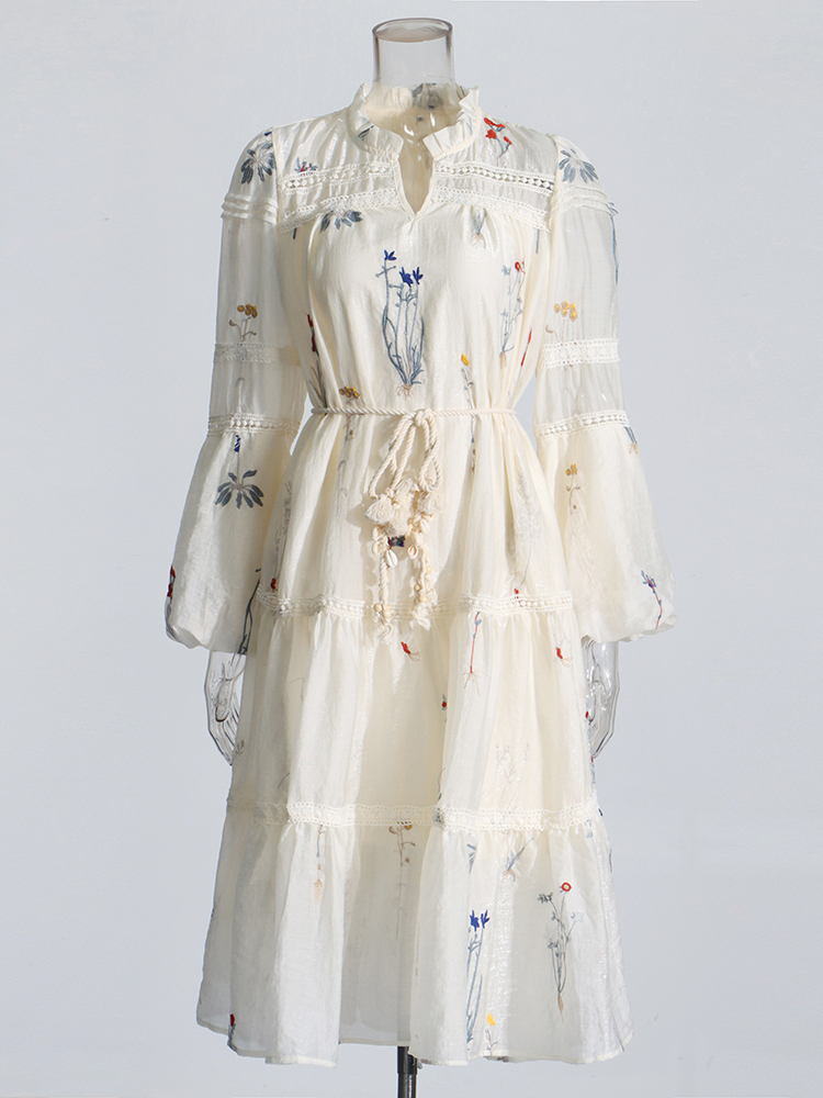 Embroidered socialite style Korean Long Sleeve Dress New