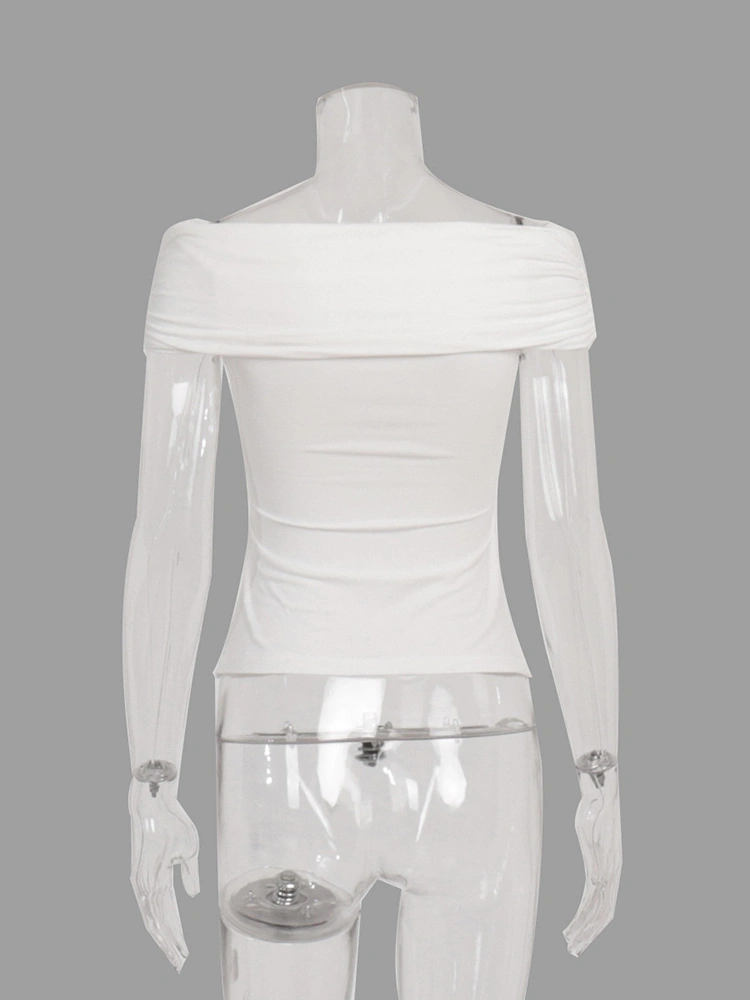 Cross Pleated V Neck Off Shoulder Short Sleeve T-shirt New