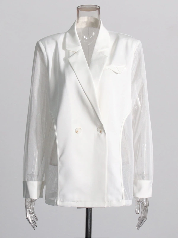 long Sleeve Mesh Patchwork Suit Jacket New