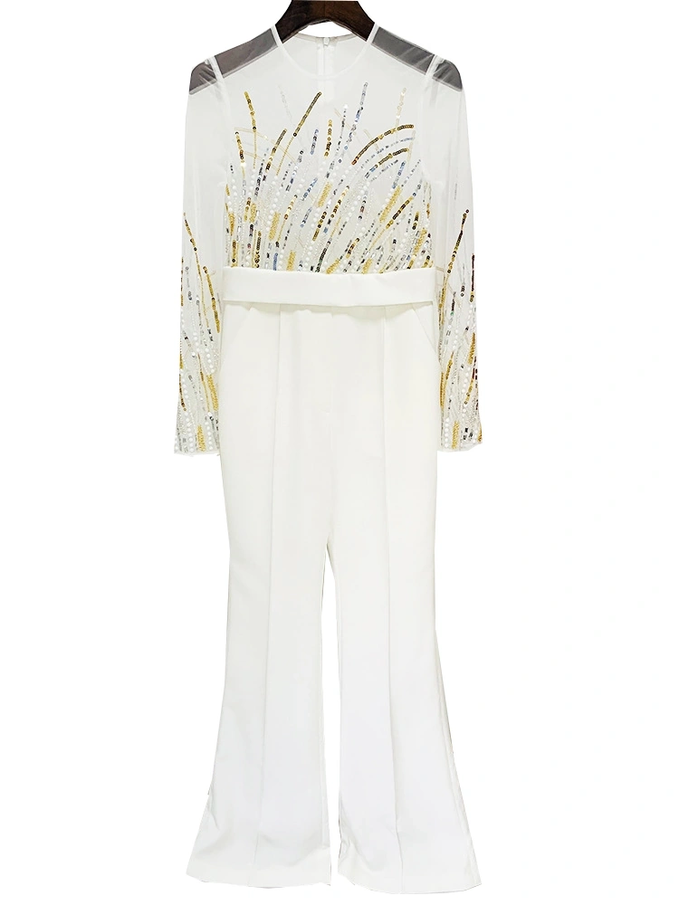 Mesh Splicing Sequin Diamonds Jumpsuit New