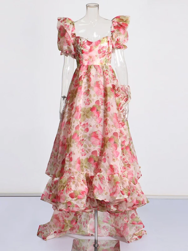 Irregular Ruffled Hem Floral Dresses New