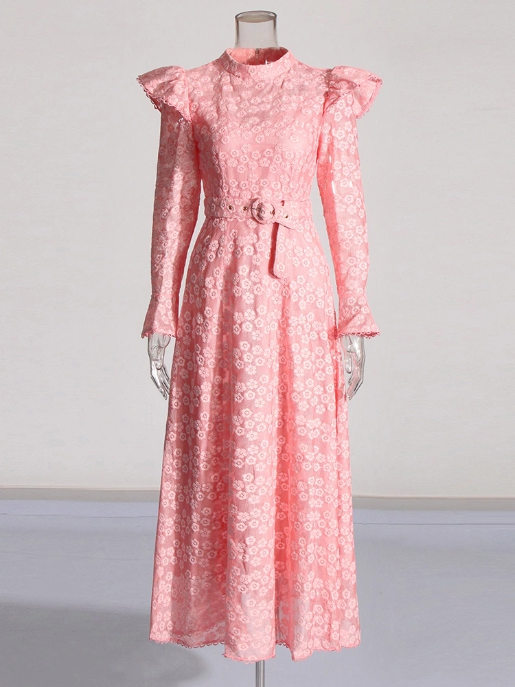 Stand Collar Printing Mesh Long Sleeve Dresses New