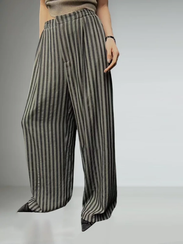 Loose Striped Pleated Casual Pants New