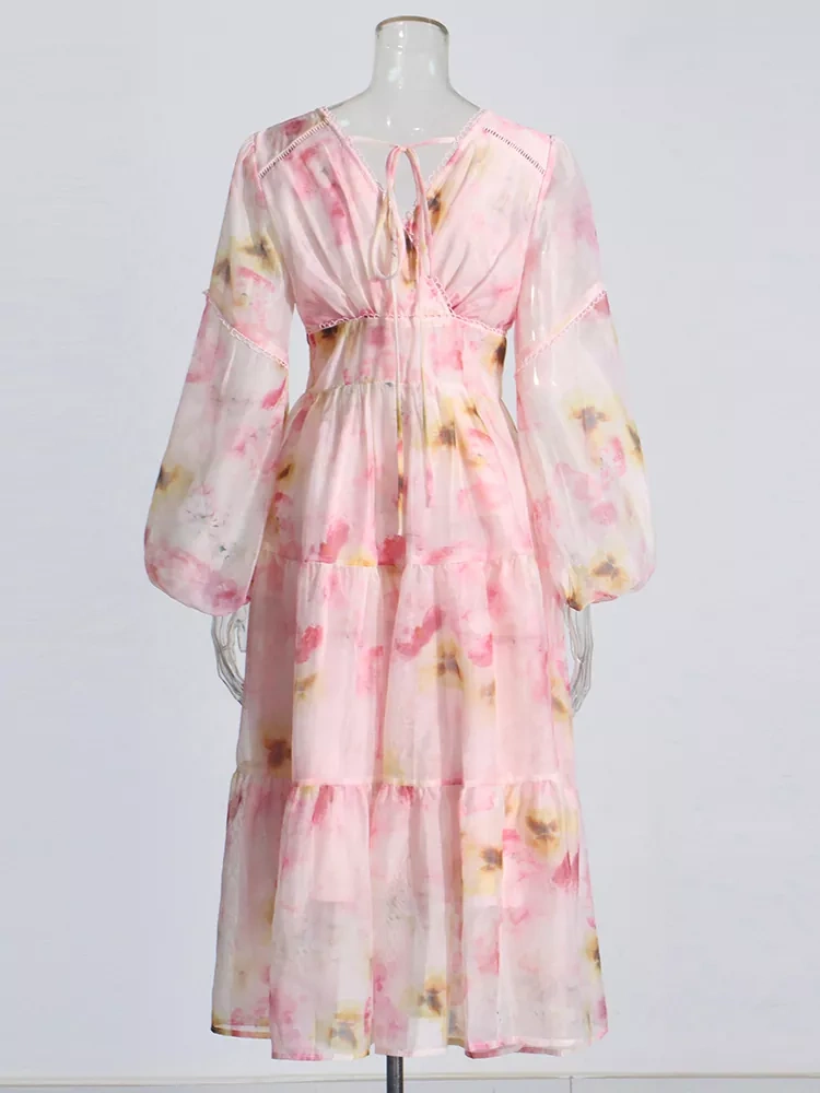 Printing   Lower Back  Maxi Dresses New