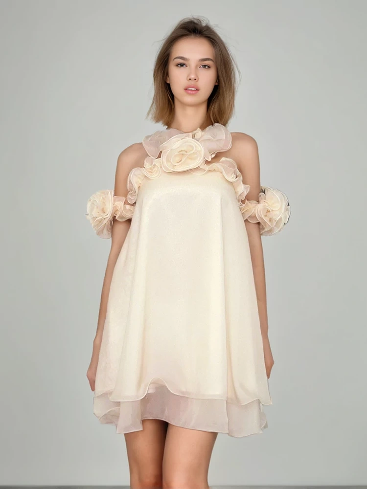 Hanging Neck Flower Sleeveless Vest Strap Mini Dresses New