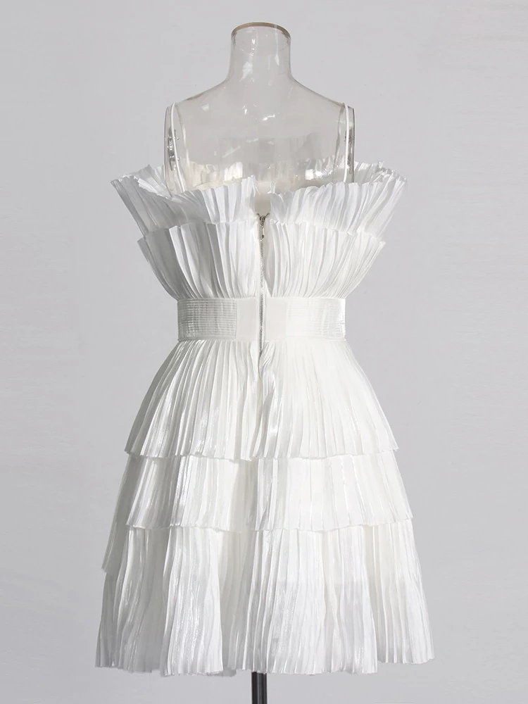 3D Pleated Fan-shaped Mesh Cake Strapless Dresses New