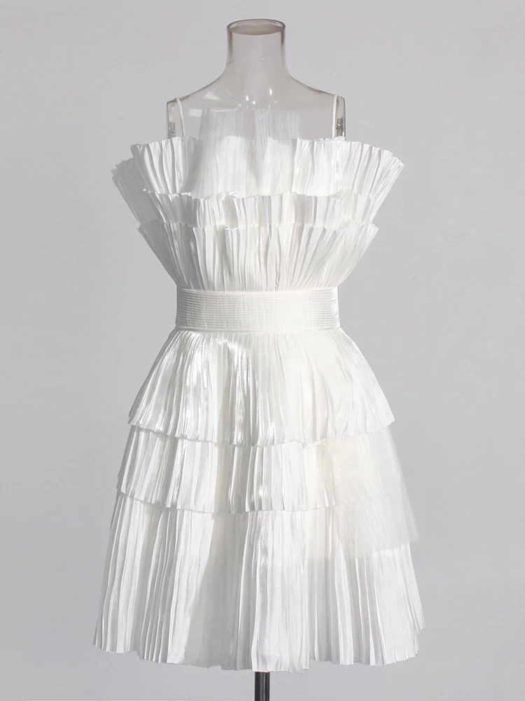 3D Pleated Fan-shaped Mesh Cake Strapless Dresses New