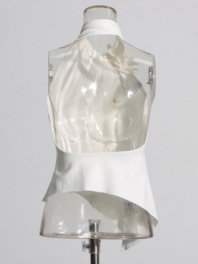 Asymmetric Diagonal Hanging Neck Large Backless Vest New