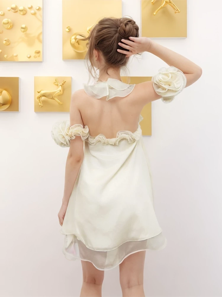 Hanging Neck Flower Sleeveless Vest Strap Mini Dresses New