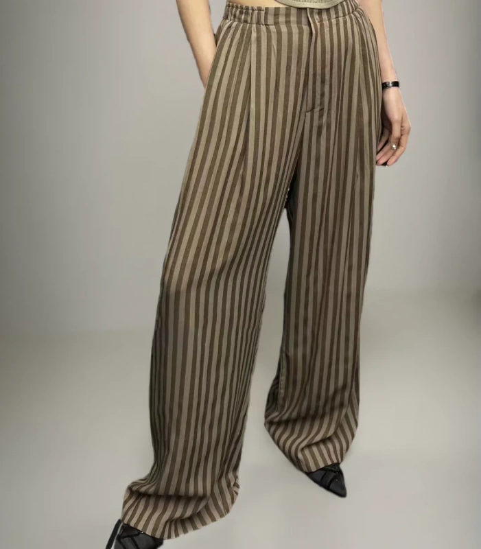 Loose Striped Pleated Casual Pants New