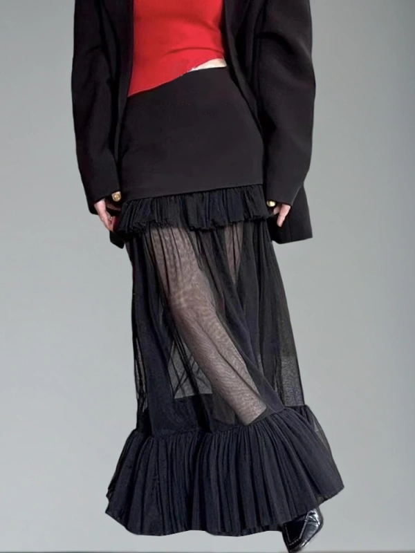 Design  Sense Niche Mesh Patchwork Skirt New