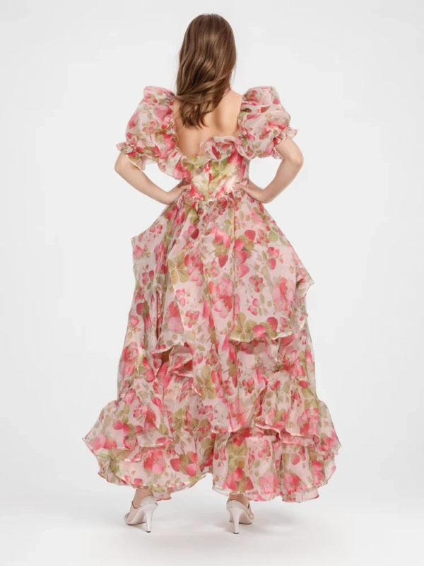 Irregular Ruffled Hem Floral Dresses New