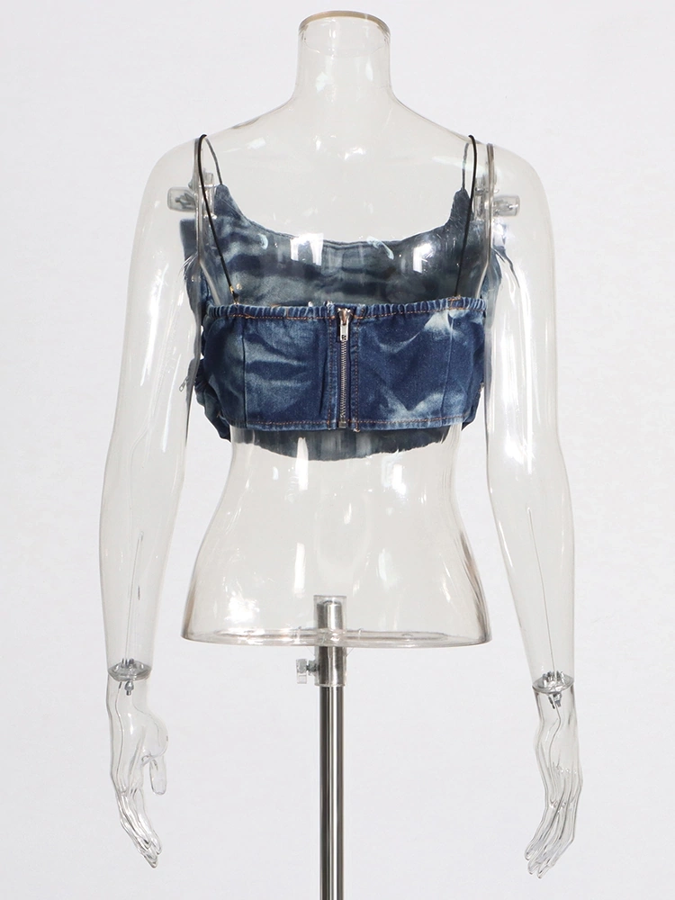 Strap Tie Dye Denim Two Piece Set New