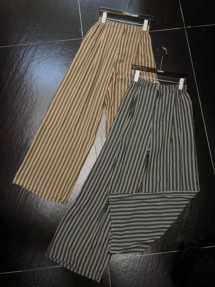 Loose Striped Pleated Casual Pants New