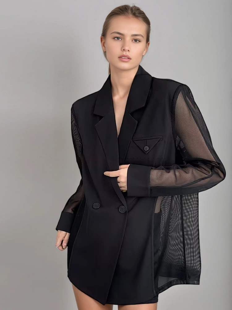 long Sleeve Mesh Patchwork Suit Jacket New