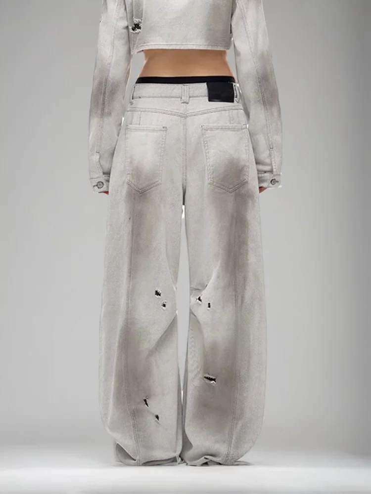 Perforated Straight Tube Loose Vintage Pants New