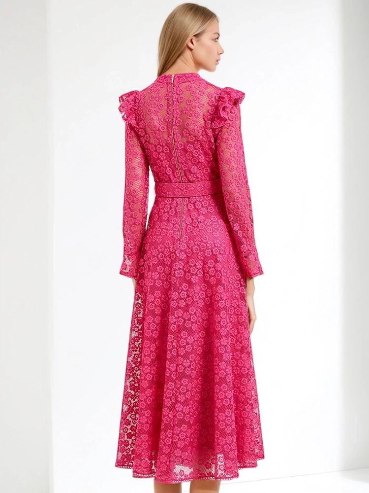 Stand Collar Printing Mesh Long Sleeve Dresses New