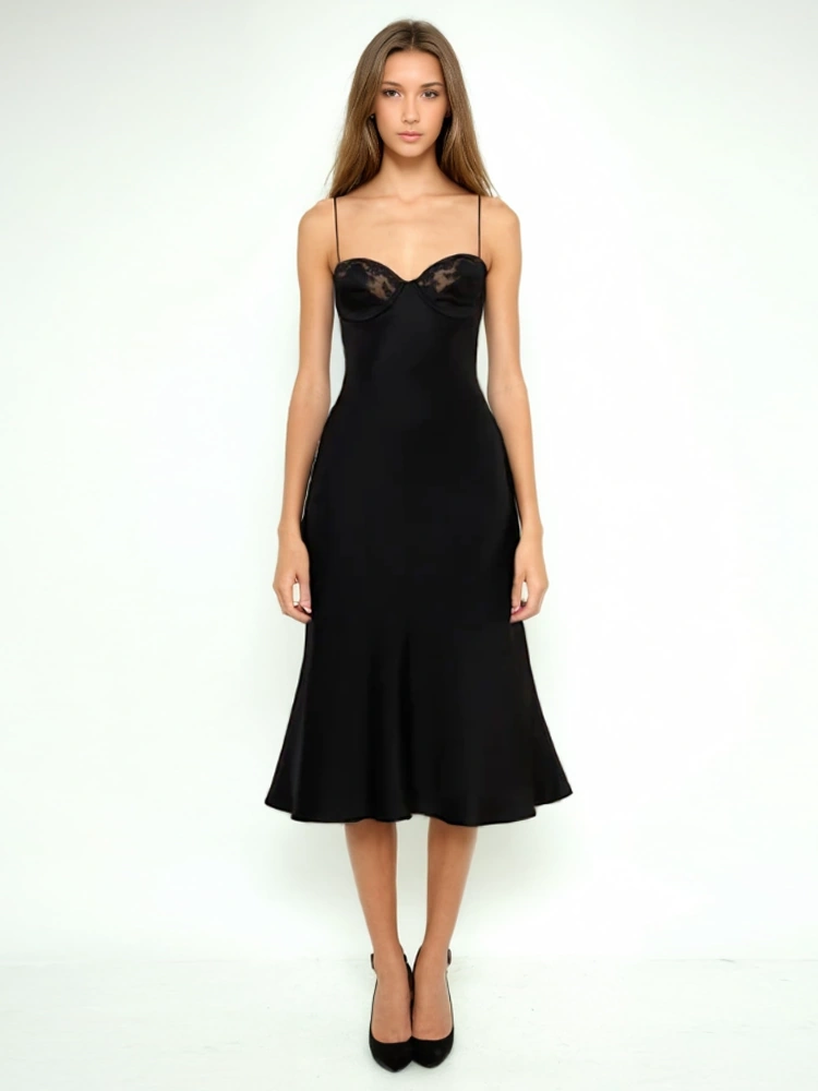 Sexy Backless Retro Lace Patchwork  Maxi Dresses New