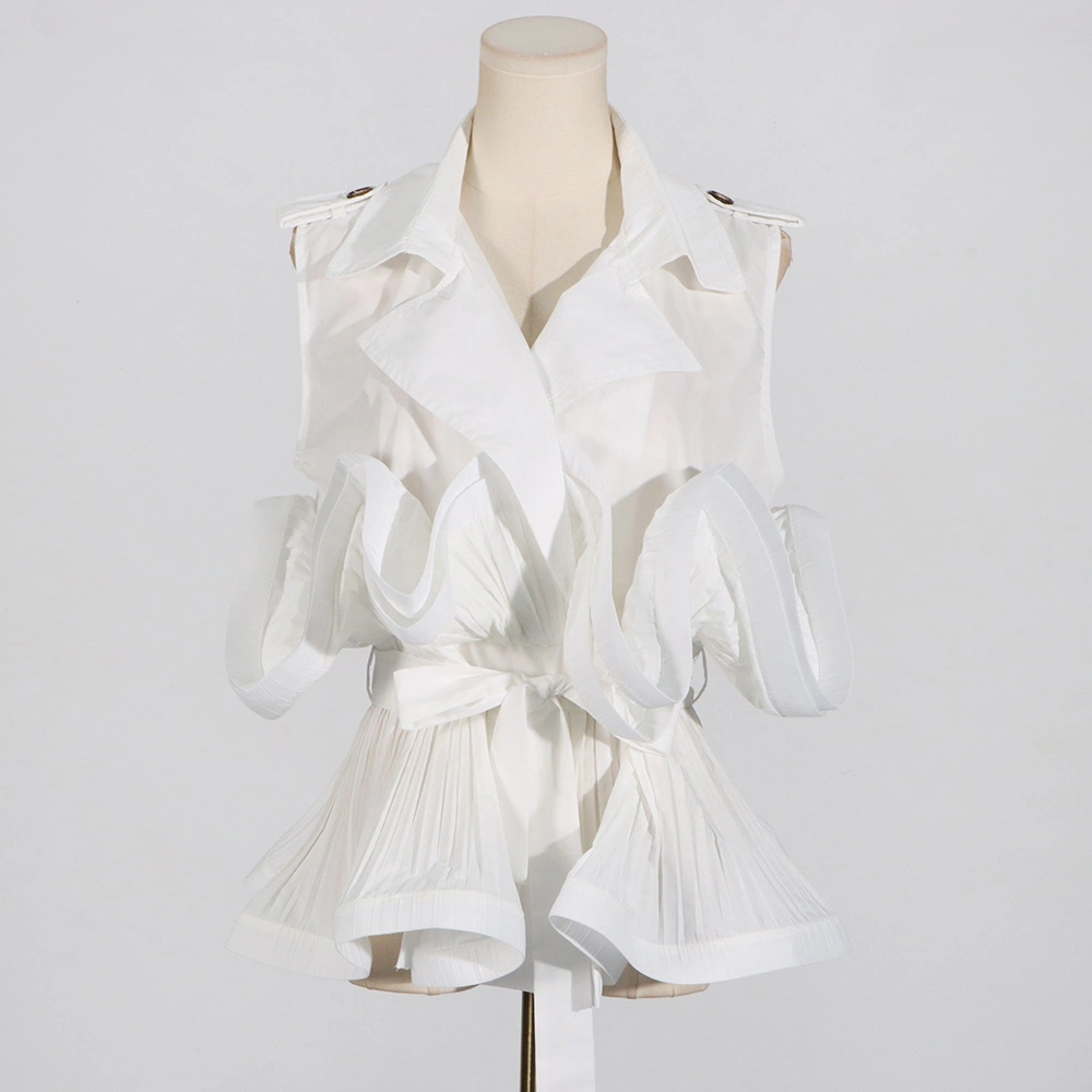 Vintage Lapel Sleeveless Vest Ruffle Edge