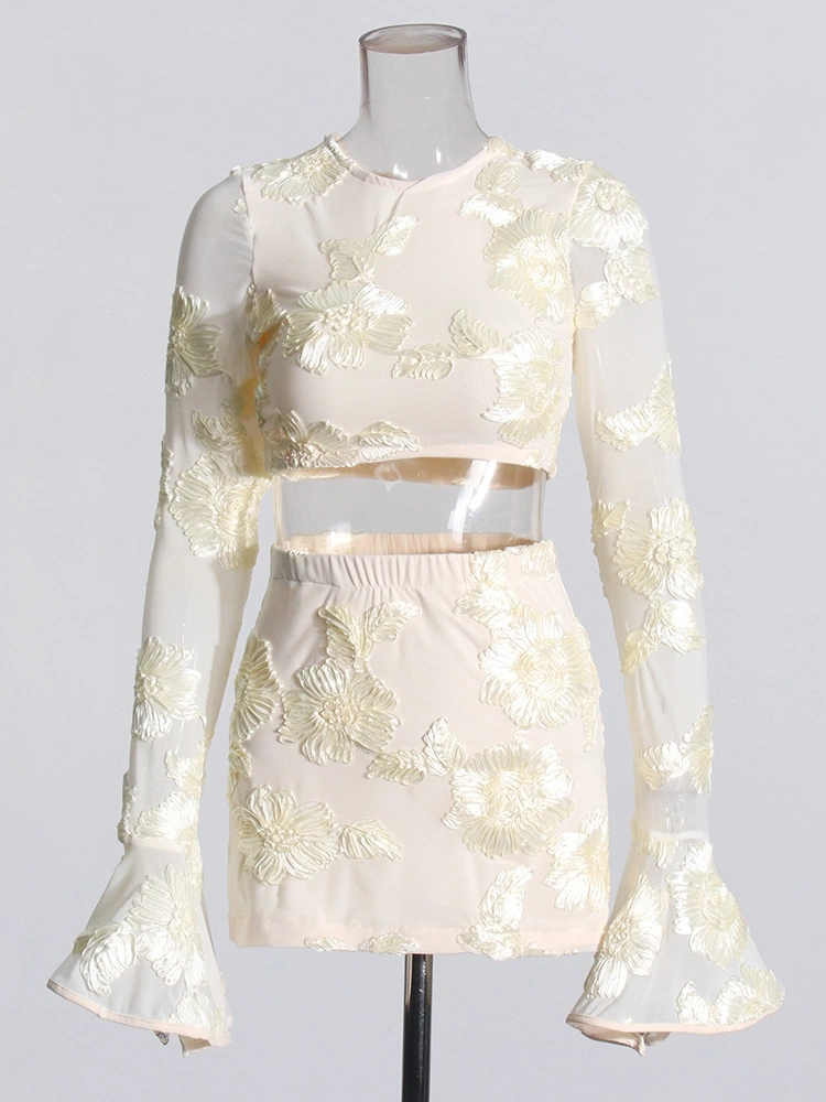 Embroidered Flower Backless Two Piece Set New