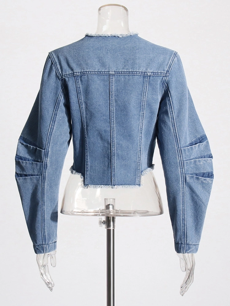 Retro Fur Edge Irregular Denim Short Jacket