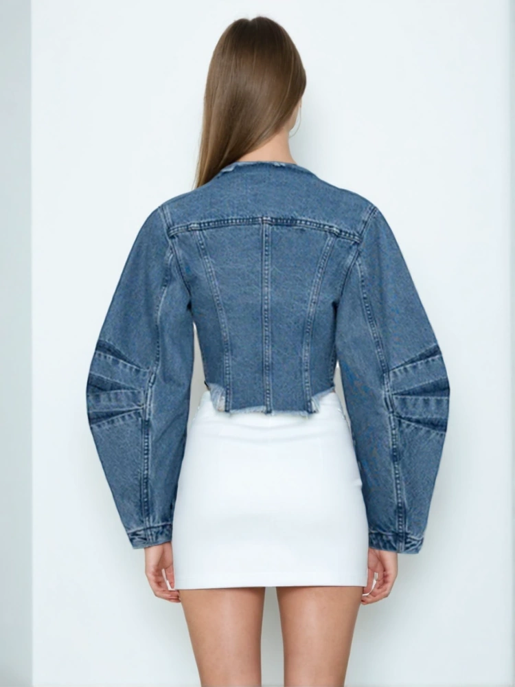 Retro Fur Edge Irregular Denim Short Jacket