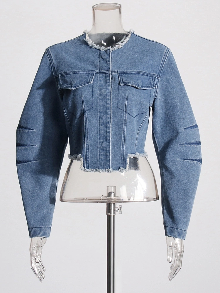 Retro Fur Edge Irregular Denim Short Jacket