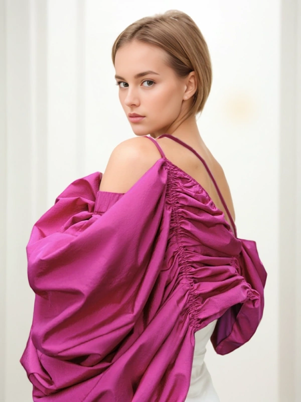 Design Sense Pleated Off Shoulder Cover Up Blouse