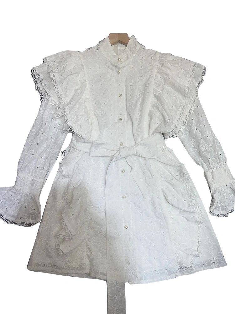 Stand Collar Pearl Single Breasted Waist Cinching Printing Dresses New