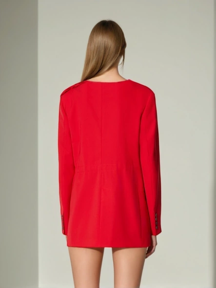 V Neck Straight Tube Three-Dimensional Rose Red Suit Blazer