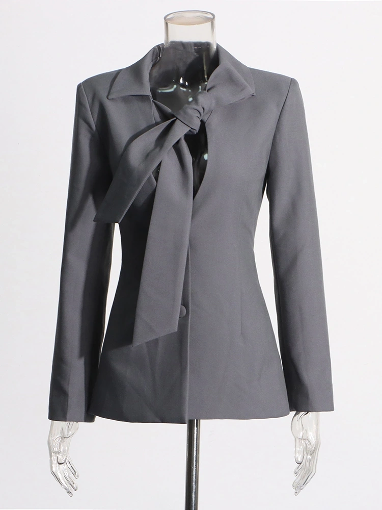 V Neck Tied Single Breasted Design Suit Blazer