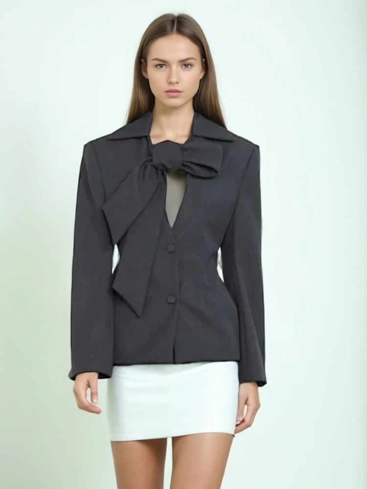 V Neck Tied Single Breasted Design Suit Blazer