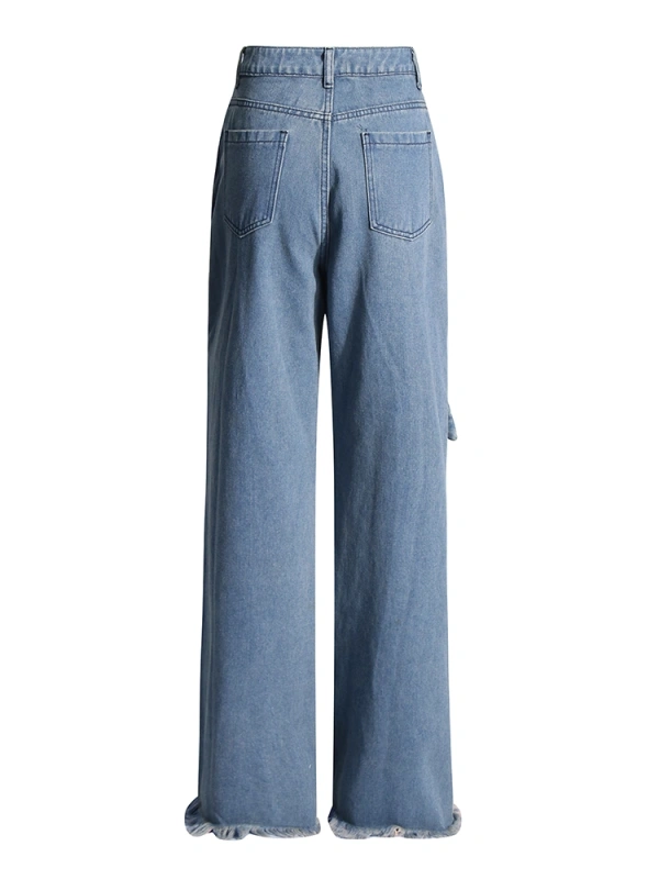 Belt Style Design Retro Wide Led Jeans