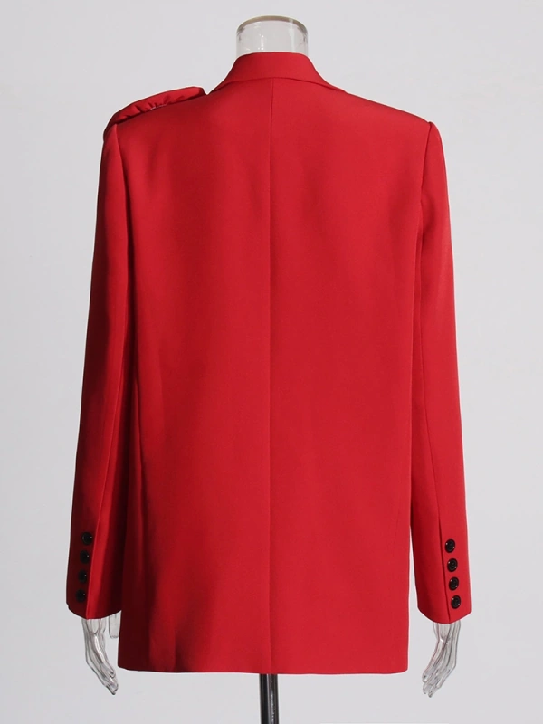 V Neck Straight Tube Three-Dimensional Rose Red Suit Blazer