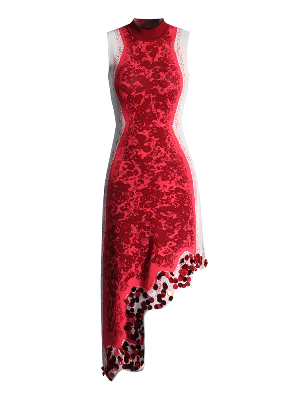 Irregular Hem Gradient Sequins Dress