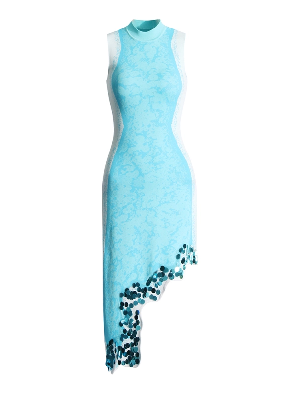Irregular Hem Gradient Sequins Dress