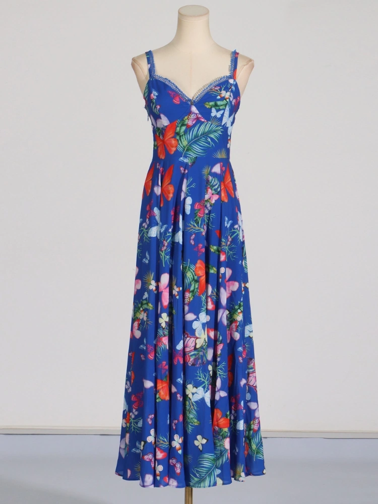 Strapless Printing Hem Slit Maxi Dresses New